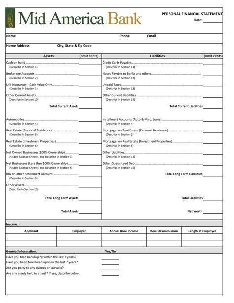 Free Printable Personal Financial Statement Templates Pdf Word Excel