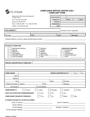 Fillable Online Seattle Code Violation Complaint Form City Of Seattle