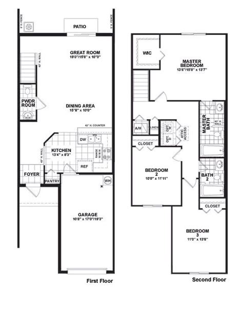 3 Bedroom Townhouse Floor Plans With Garage Floorplans Click