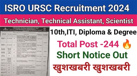 ISRO URSC Recruitment 2024 Technician Technical Assistant ITI