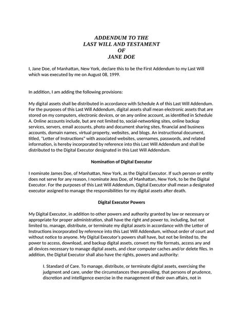 Addendum To The Last Will And Testament New York Attorney Docs The