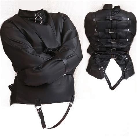 Chaqueta Bondage ajustable de cuero sintético para mujer arnés