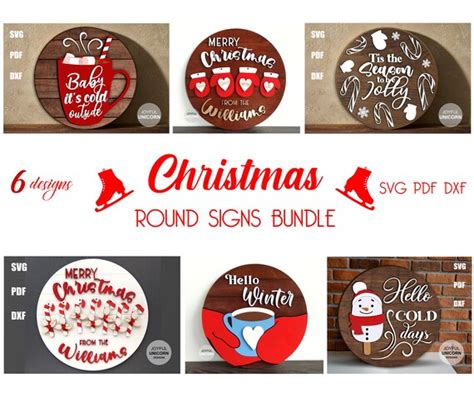 Christmas Wood Door Hangers Svg Bundle Laser Cut Round Signs Etsy