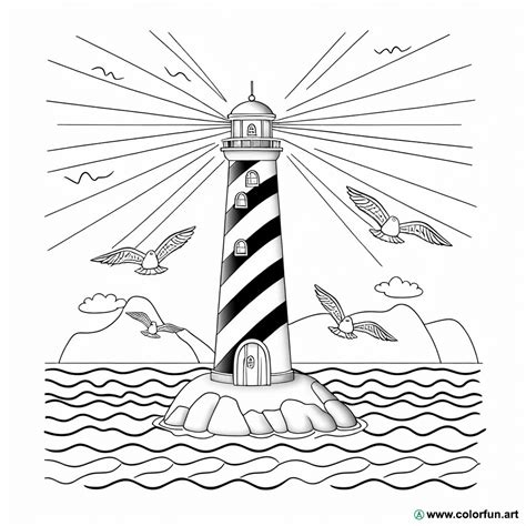 Coloriage d un phare en mer à Télécharger ou à Imprimer gratuitement