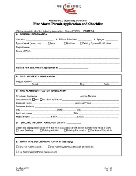 Fire Alarm Permit Application And Checklist Port San Antonio