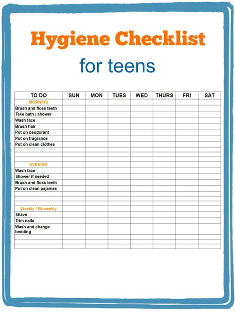 Free Printable Personal Hygiene Checklist