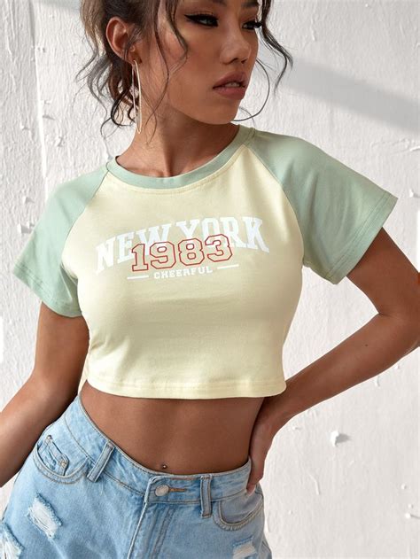 Letter Graphic Raglan Sleeve Crop Tee Crop Tops Women Crop Tee Womens Tops