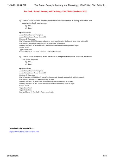 Solution Test Bank Seeleys Anatomy And Physiology 13th Edition