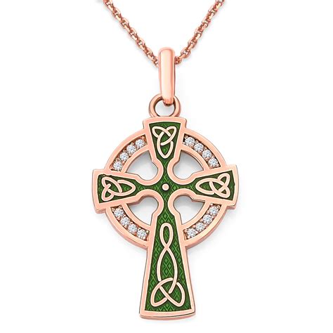Celtic Cross Diamond Necklace in Solid 14k Gold With Green Enamel - Etsy