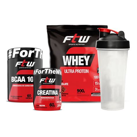 Kit Whey Ultra Refil 900g Creatina 60g Bcaa 1000 60CAPS Ftw