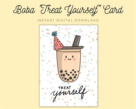 Printable Boba Birthday Card Pdf Instant Download Treat Yourself Boba