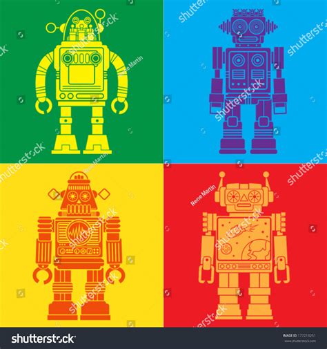 Vintage Tin Toy Robots Pop Art Stock Vector 177213251 - Shutterstock