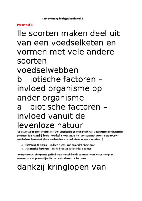 Biologie Samenvatting Hoofdstuk 8 Samenvatting Biologie Hoofdstuk 8