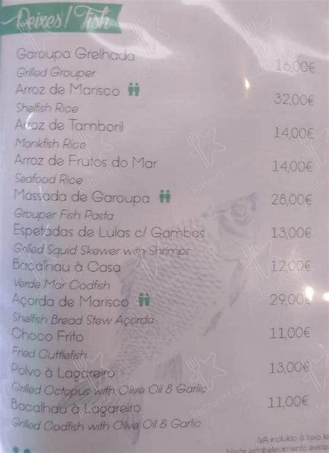 Menu At Verde Mar Cervejaria Marisqueira Restaurant Lisbon