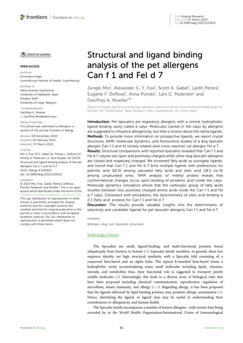 PDF Structural And Ligand Binding Analysis Of The Pet Allergens Can F