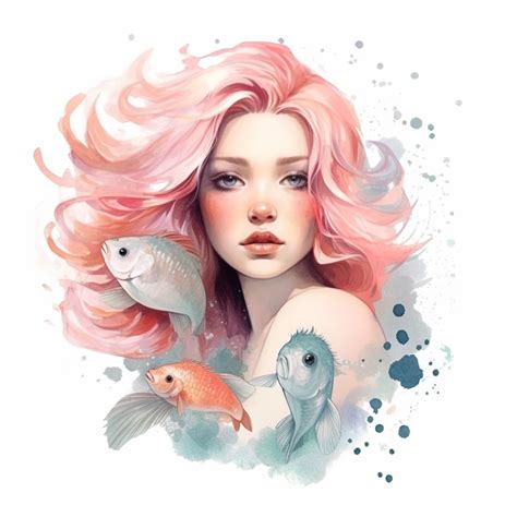 Cute Zodiac Sign Pisces Pisces Portrait Seashell In Hair Pastel