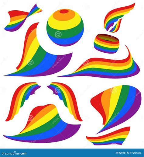 Symbols Of Lgbt Rainbow Pride Flag Circle Silhouette Wings And Sail Ribbon Stock Vector