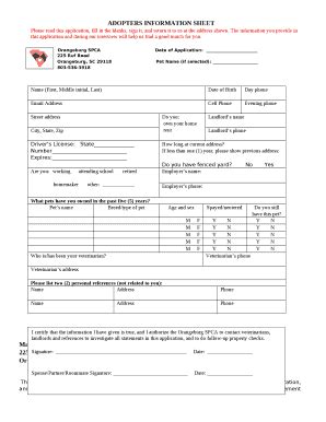 Adopters Ination Sheet Doc Template Pdffiller