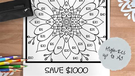 Save 1k While Colouring In Your Flower Mandala Savings Chart Printable