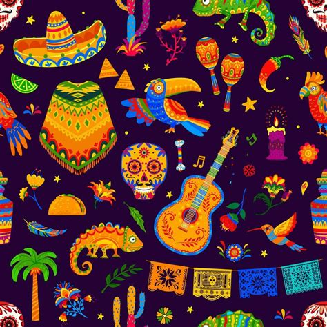 Mexican Holiday Festival Objects Seamless Pattern 29694544 Vector Art