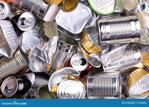 Metal Cans And Tins Prepared For Recycling Stock Image Image Of