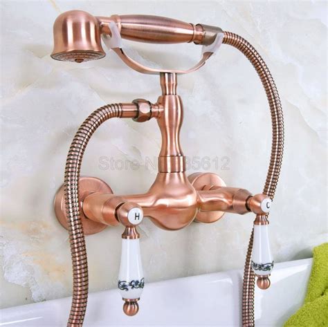 Antique Red Copper Faucets Bathroom Bathtub Mixer Tap Faucet With