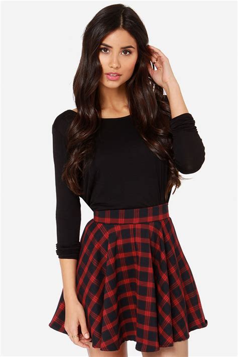 Red Skirt Plaid Skirt Mini Skirt High Waisted Skirt 47 00 Lulus