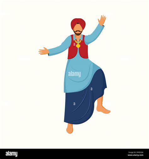 Faceless Punjabi Man Performing Bhangra Dance In Traditional Attire