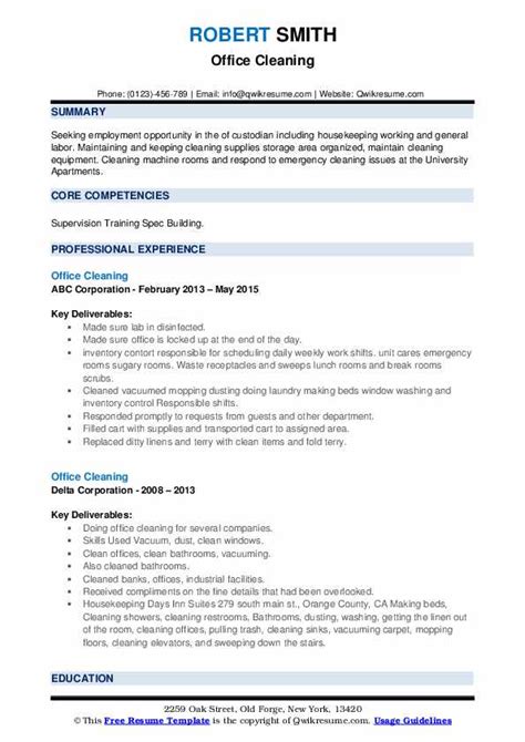 Office Cleaning Resume Samples Qwikresume