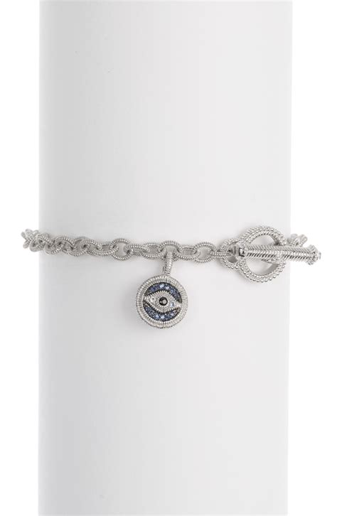 Judith Ripka Sterling Silver Lucky Evil Eye Toggle Bracelet In Bkbs At