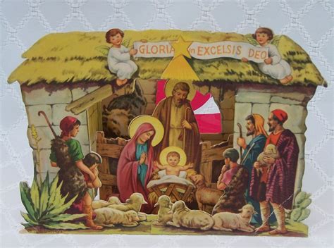 Vintage Christmas Nativity Pop up Litho Cardboard Paper Creche Scene ...