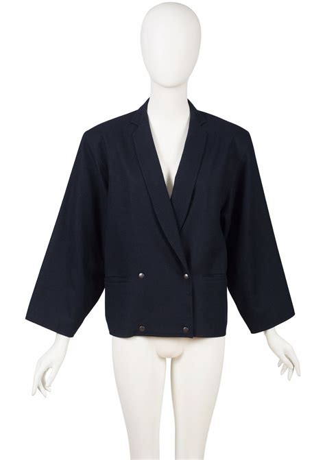 Anne Marie Beretta 1980s Vintage Navy Blue Wool Box Cut Collared Jacket Sz L Etsy