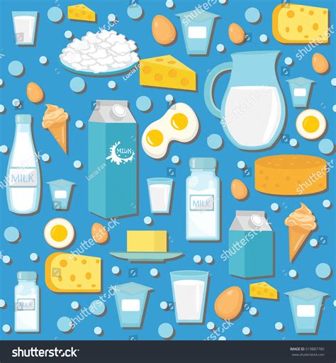 Dairy Product Seamless Pattern Flat Style Stock Vector Royalty Free