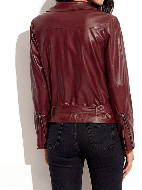 Womens Burgundy Biker Moto Leather Jacket