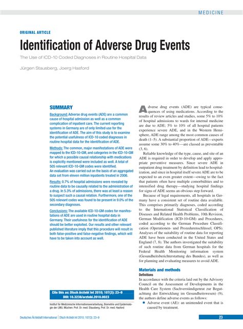 Pdf Identification Of Adverse Drug Events The Use Of Icd 10 Coded