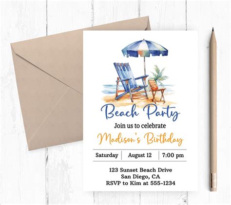 Beach Party Invitation, Beach Party, Tropical Party Invite, Beach Birthday, Adult Birthday Party ...