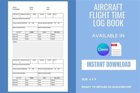 Kdp Aircraft Flight Time Log Book Canva Graphic By Bks Studio