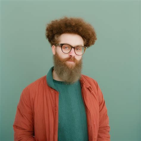 Premium Photo A Man With A Beard And Glasses Is Wearing A Denim Shirt