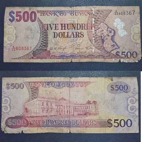 Jual Uang Negara Guyana 500 Dollar Tahun 2006 Kondisi Renyah VF Geripis