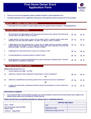 Fillable Online First Home Owner Grant Application Form State