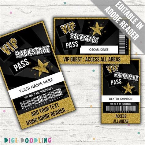 Rockstar Party Vip Passes Rockstar Party Backstage Pass Template Editable Pdf Instant