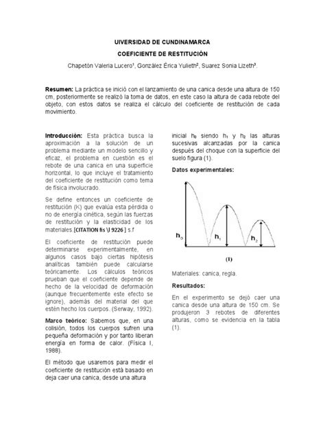 Coeficiente De Restitución Final Pdf Mecánica Física Aplicada E