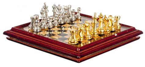 Metal Chess Set And Board - Dollhouses and More