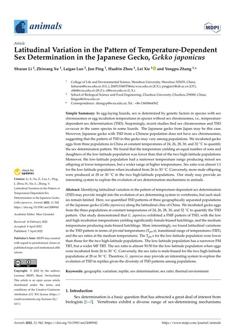 PDF Latitudinal Variation In The Pattern Of Temperature Dependent Sex