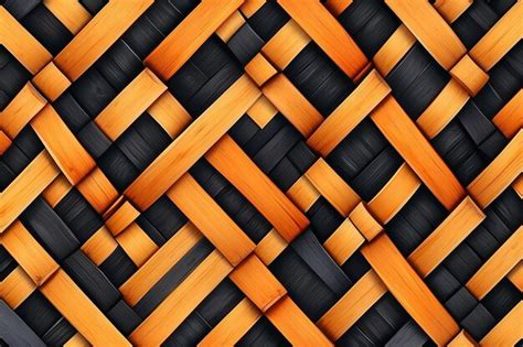 Premium Photo Wooden Bamboo Weaving Pattern Black And Orange Braided