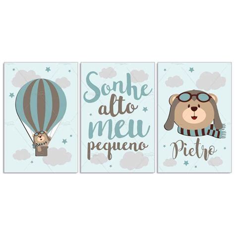 Urso Aviador Bal O Placas Decorativas