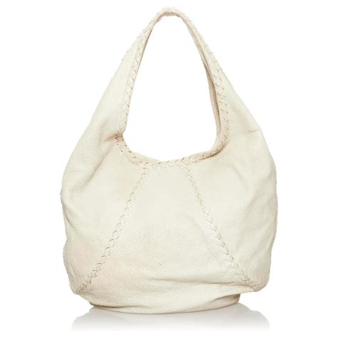 Bottega Veneta Sac Hobo Intrecciato Blanc Cuir Veau façon poulain Écru