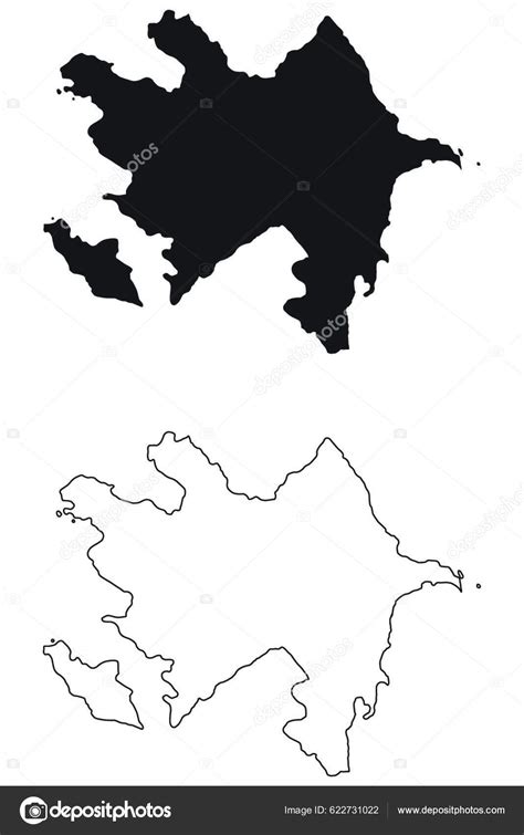 Azerbaijan Country Map Black Silhouette Outline Isolated White