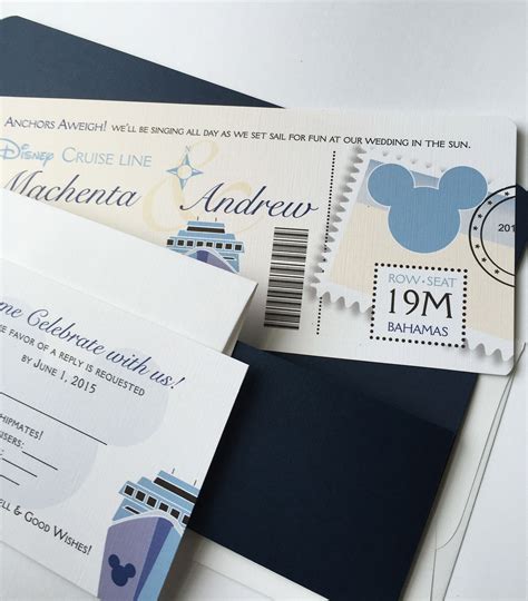 Mickey Mouse Disney Cruise Wedding Boarding Pass Invitation With Holder