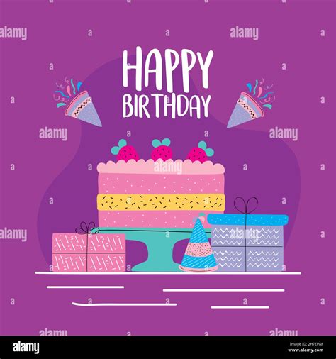 Happy Birthday Card With Cake Stock Vector Image And Art Alamy